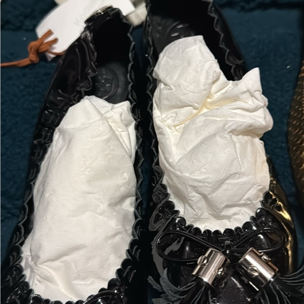 Tory Burch Black Ballet Flats with Ruffled Trim